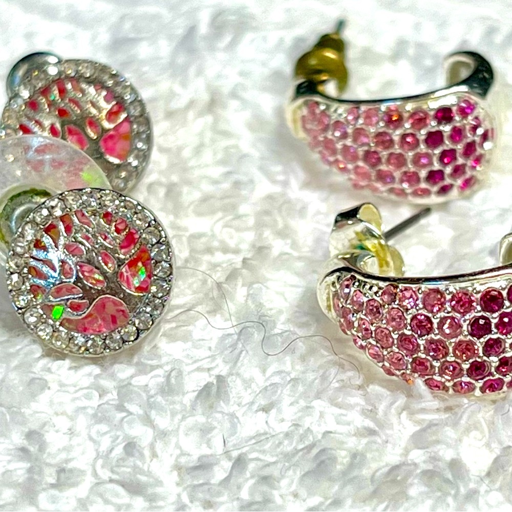 One pair of Vintage Elegant Pink and Silver Earrings